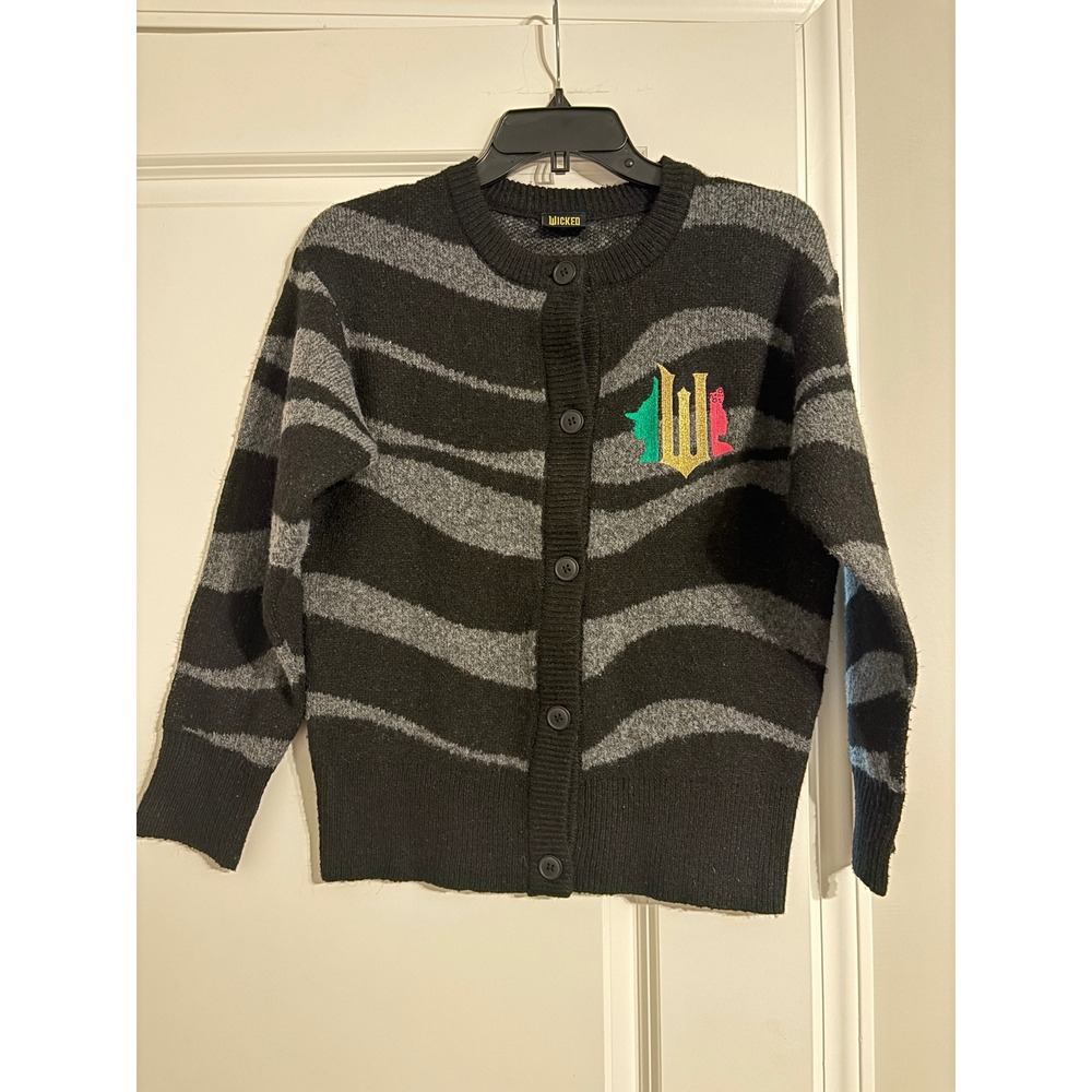 Wicked Cardigan Women XXS Black Grey Movie Paul Tazewell Stripe Sweater